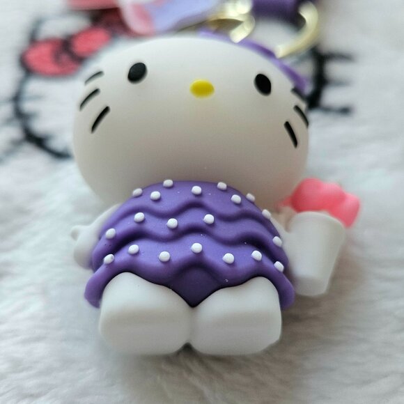 New Hello Kitty Keychain/Bag Charm in Purple Dress and White Polkadots - Picture 4 of 5